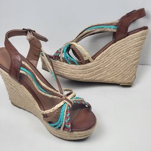 Chinese Laundry Dance Fever Strappy Wedge Slingback Sandals, EUC, size 9